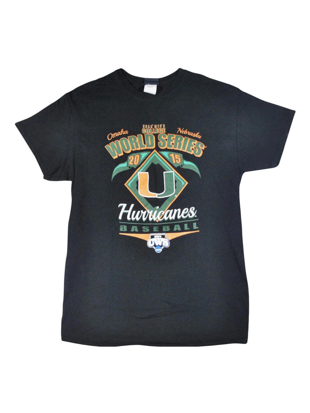 Miami Hurricanes 2015 College World Series NCAA Baseball Black Shirt Size Medium